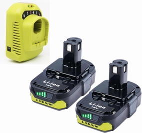 2-Pack 3.0Ah Replacement Batteries and Rapid Charger for Ryobi 18V Tools