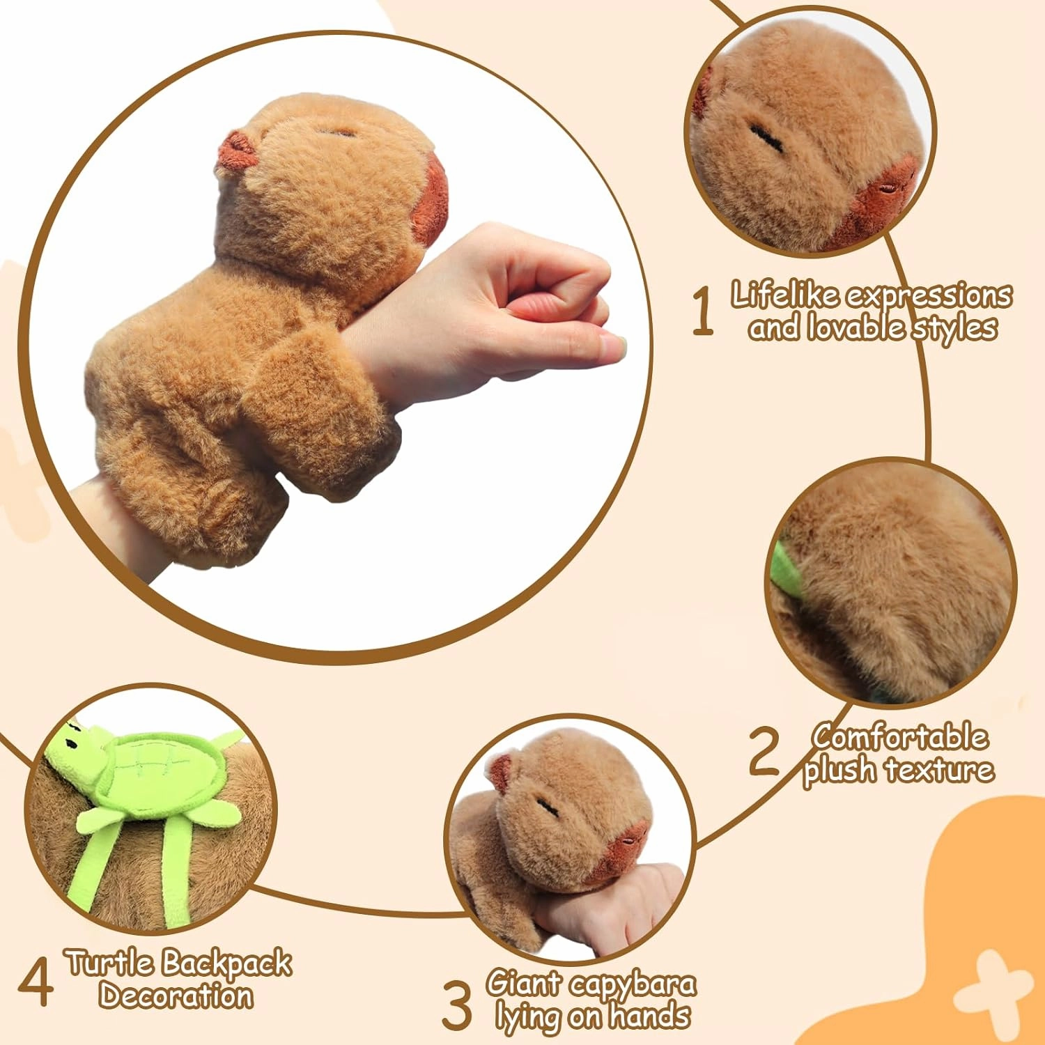 2 Pcs Animal Slap Bracelets Capybara Plush Toy, Valentine’s Day Gift Capybara Huggers Slap Bracelets 9'' Plush Toy for Party Graduation,Birthday Gift
