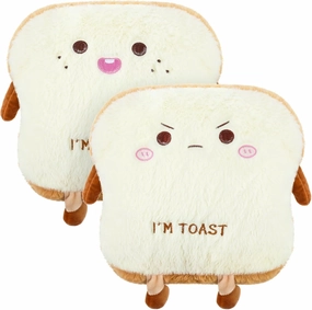 2 Pcs Toast Bread Pillow 15.8 x 13.8 x 6 Inch Bread Shape Plush Pillow Cute Food Decor Soft Food Sofa Cushion Toast Sliced Plush Stuffed Toy for Home Bed Room Decor, Happy and Angry Face