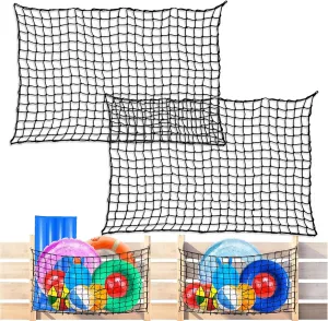 2PCS Extra Large Pool Toy Storage Net - 71"x47" Elastic Mesh Net with 20 Screw Hooks Outdoor Pool Storage Organizer for Balls Rings Chairs Inflatable Rafts Pool Accessories