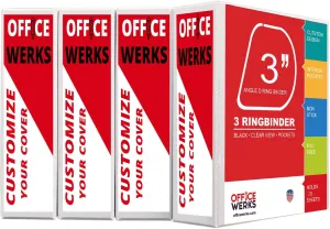 3 Ring Binders, 3 Inch Angle D-Rings, White, 4 Pack, Clear View, Pockets