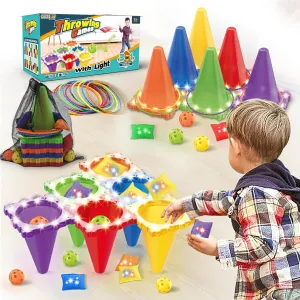 31PCS 3-in-1 Carnival Games Combo Set, LED Bean Bag Game Party Supplies, Ring Toss Yard Lawn Backyard Games, Great Outdoor Toys for Kids Adults Birthday Parties, School Activities
