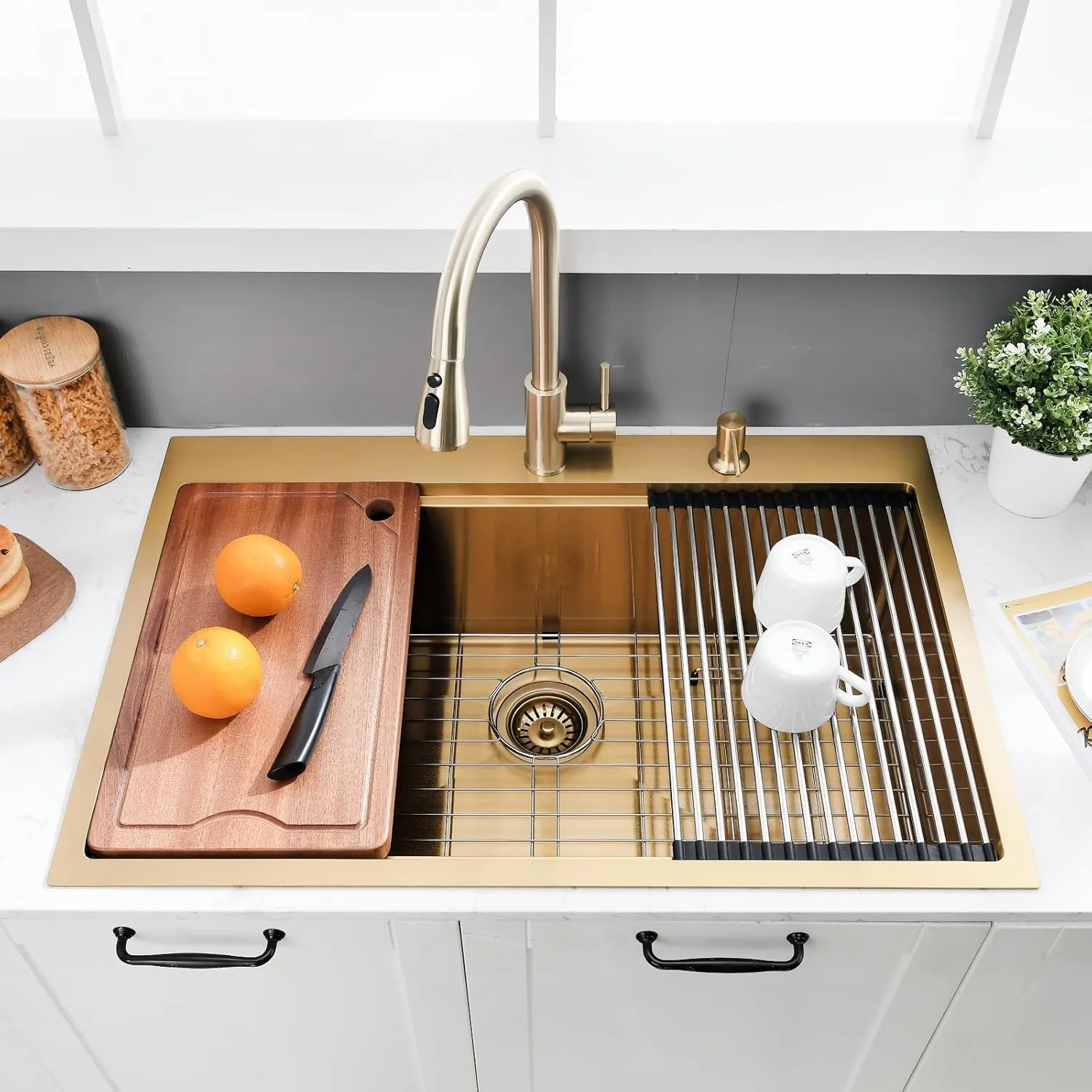 33x22 Gold Drop In Kitchen Sink - 16 Gauge Stainless Steel Kitchen Sink Single Bowl, 10 Inch Deep Workstation Sinks with Accessories for Residential & Commercial Use