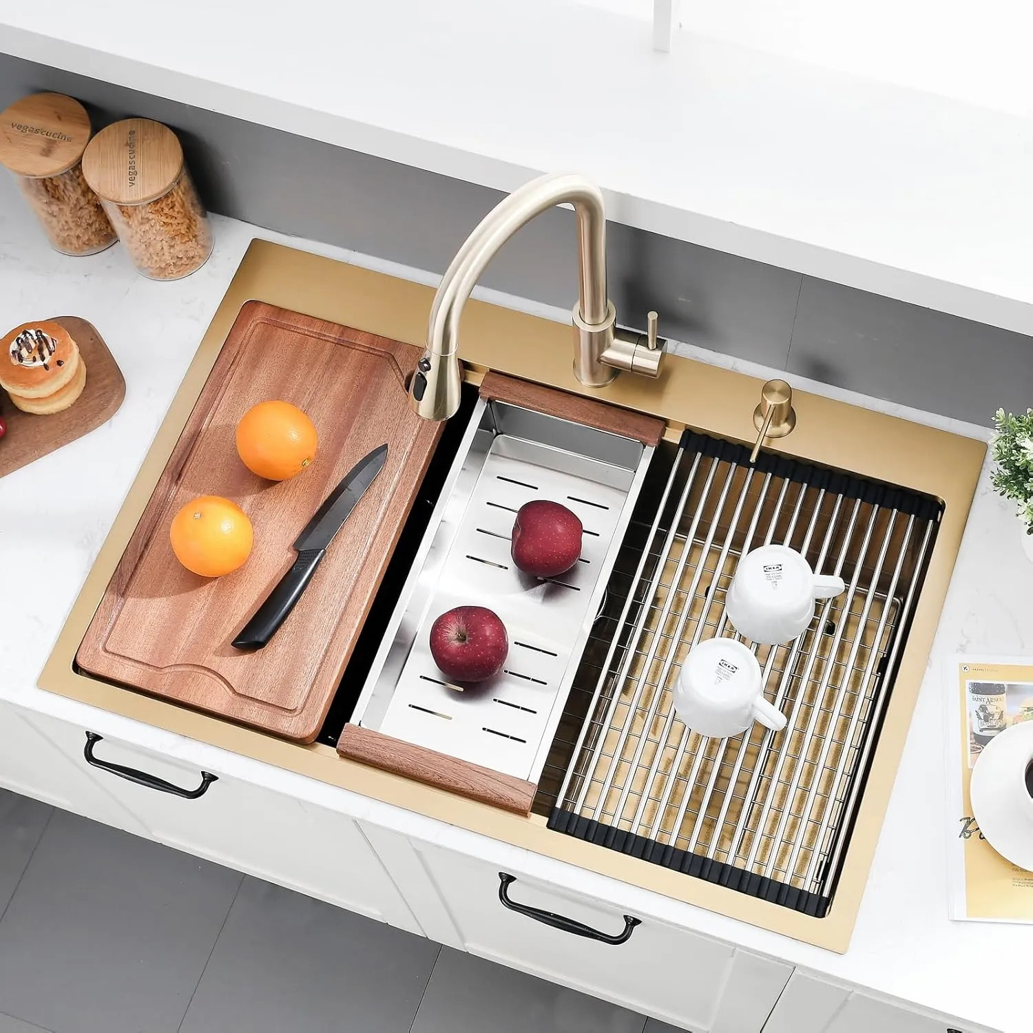 33x22 Gold Drop In Kitchen Sink - 16 Gauge Stainless Steel Kitchen Sink Single Bowl, 10 Inch Deep Workstation Sinks with Accessories for Residential & Commercial Use