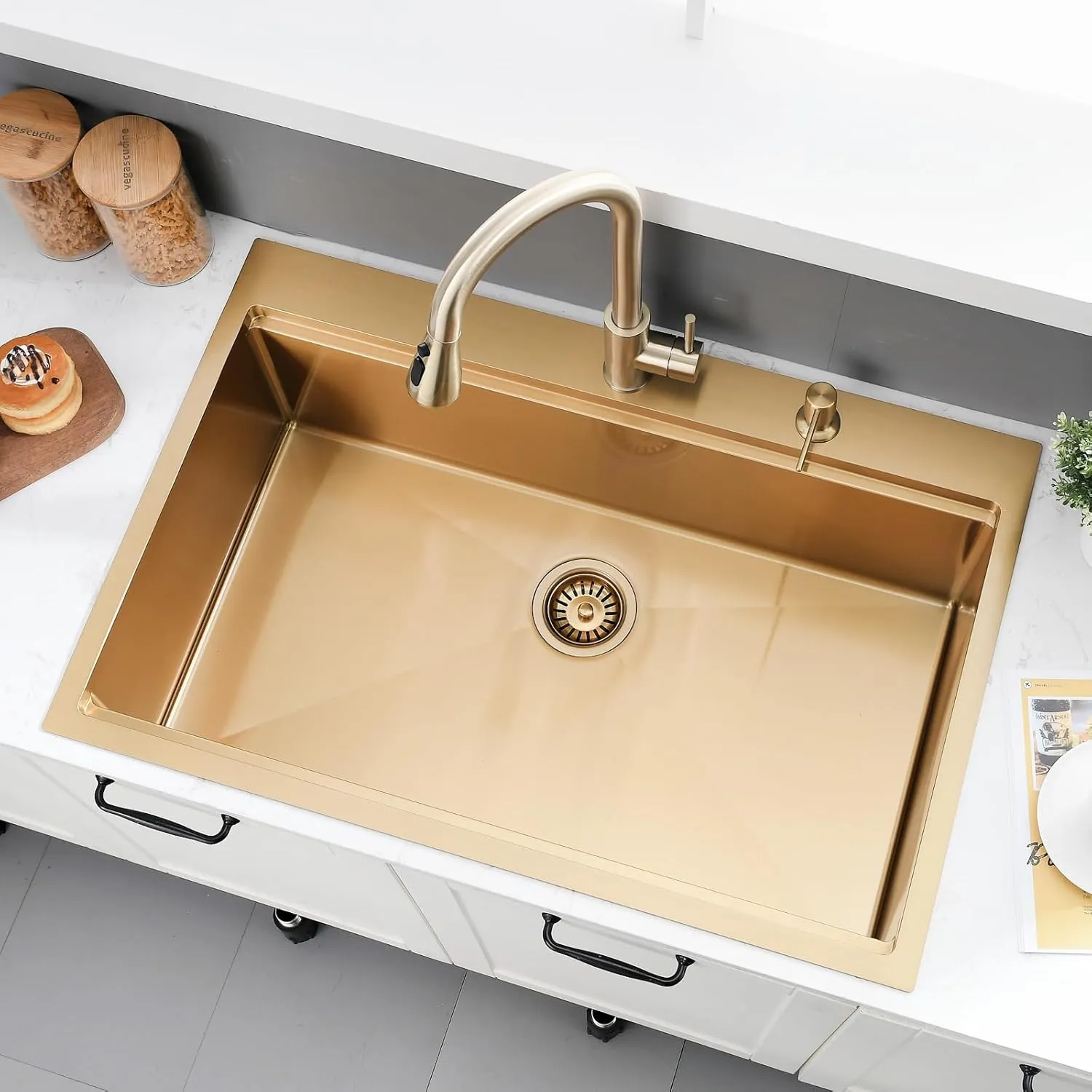33x22 Gold Drop In Kitchen Sink - 16 Gauge Stainless Steel Kitchen Sink Single Bowl, 10 Inch Deep Workstation Sinks with Accessories for Residential & Commercial Use