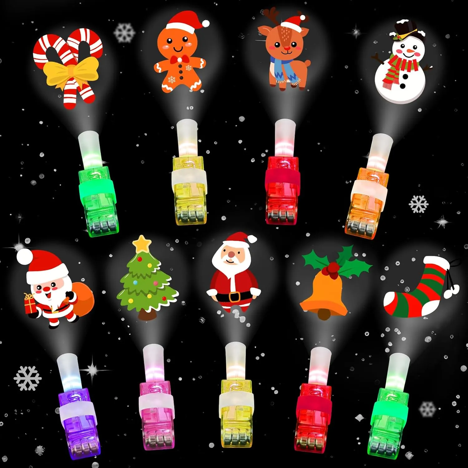 36 Packs Christmas Party Favors Light Up Finger Lights Led Glow Finger Lights Glow in The Dark Toys Bulk for Stocking Stuffers Christmas Santa Gifts Classroom Prizes Goodie Bag Fillers
