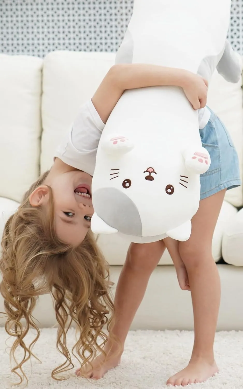 36" Cat Stuffed Animal, Soft Long Pillow Doll Cute Cartoon Kitten Plush Body Pillow Plushies Toy Gift for Kids, Girls, Birthdays, Easter