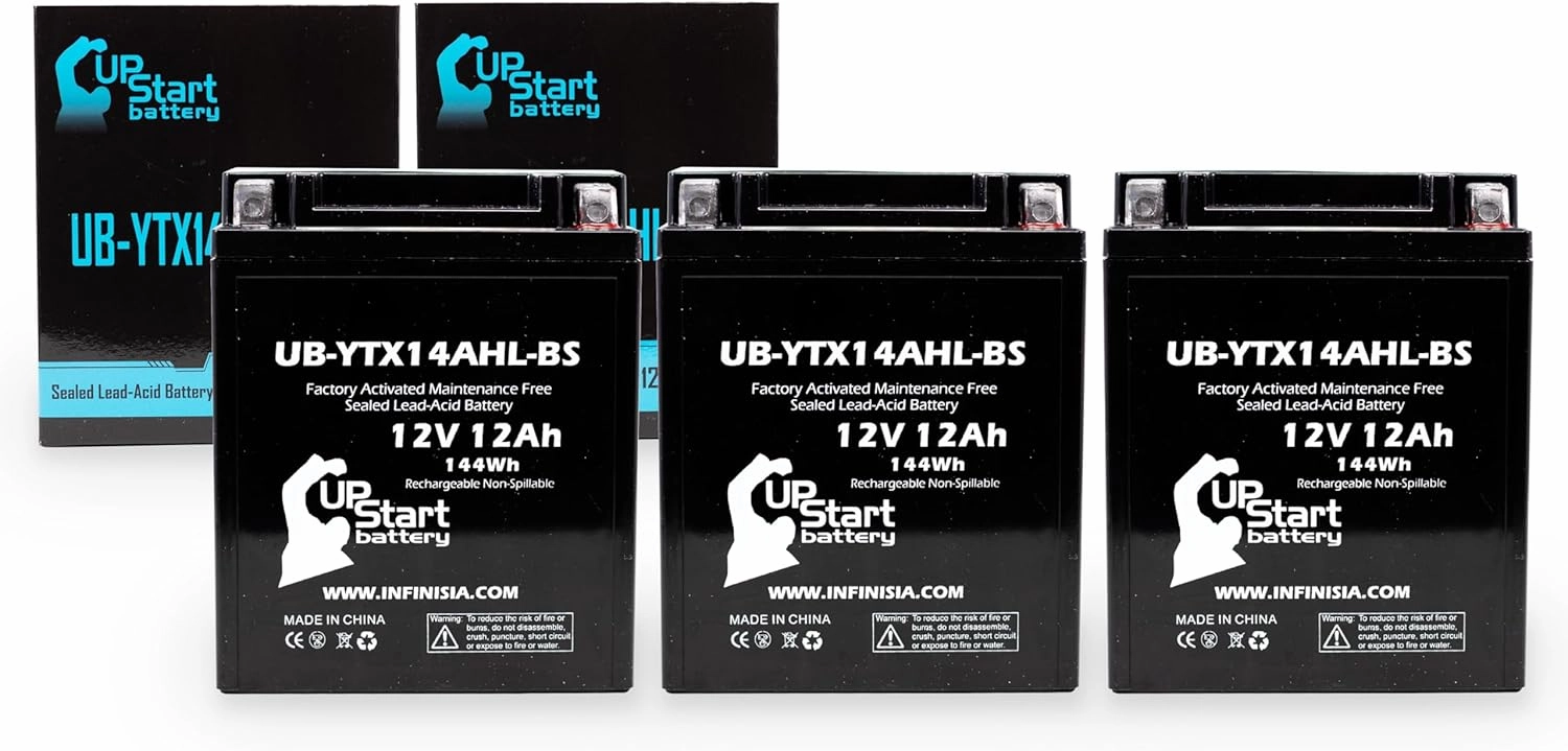 3-Pack UB-YTX14AHL-BS Battery Replacement for 1993 Gilera Nordwest 600 CC Motorcycle - Factory Activated, Maintenance Free, Motorcycle Battery - 12V, 12AH, UpStart Battery Brand