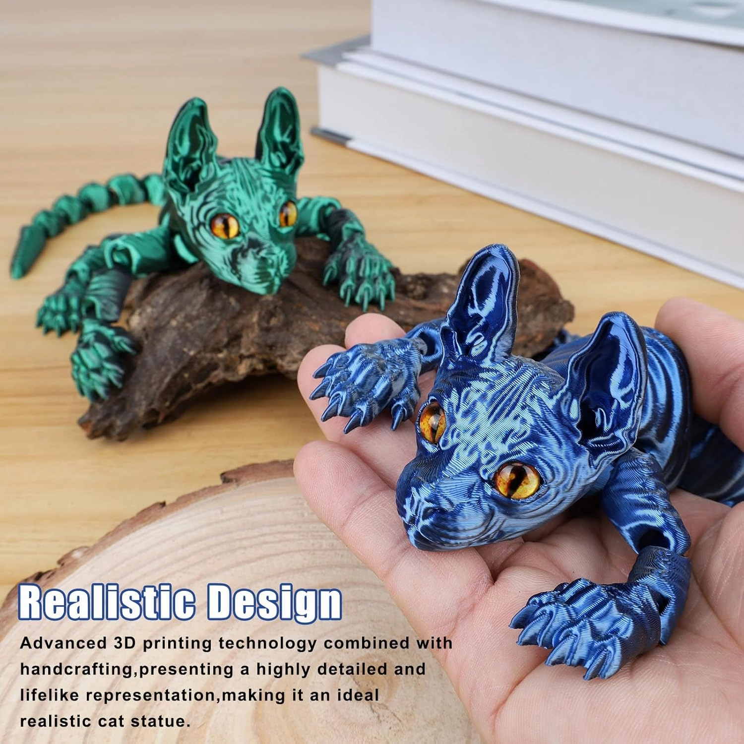 3D Printed Sphynx Cat, 12 Inch Realistic Hairless Cat,3D Printed Animals with Flexible Articulated Joints, Fidget Toy Adults for Stress Relief, Home Office Decor Desk Toys (Pink)