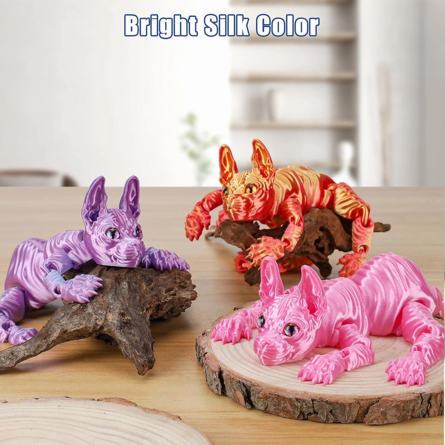 3D Printed Sphynx Cat, 12 Inch Realistic Hairless Cat,3D Printed Animals with Flexible Articulated Joints, Fidget Toy Adults for Stress Relief, Home Office Decor Desk Toys (Pink)