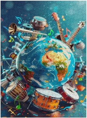 3D Realistic Globe Adorned with Musical Instruments 500 Piece Jigsaw Puzzle for Adults, Home Decor Birthday Party Gift Family Game Toy as Wall Art Decor Poster