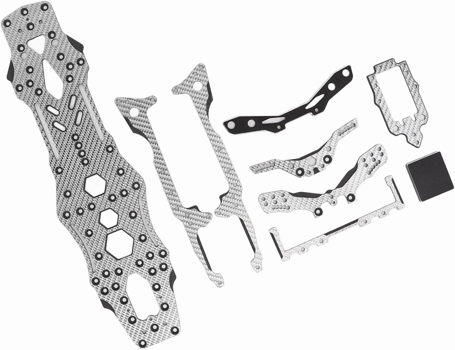 3RACING D5S Lite 1/10 RC Car Upgrade Chassis Set, Carbon and Aluminum Accessories, Hollow for Better Cooling, Installation, Improves Drift Performance (Silver SSG)