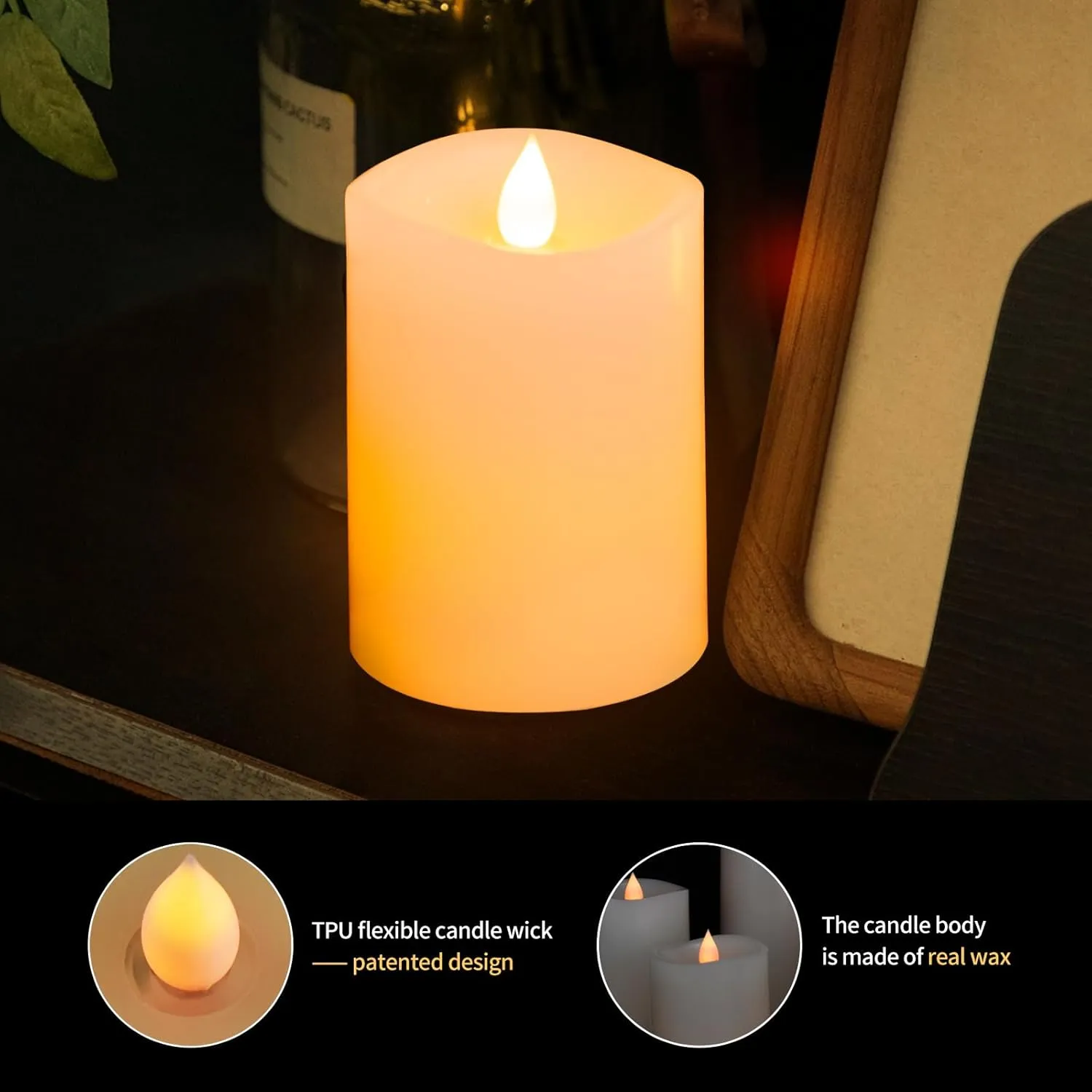 3x4 Flickering Flameless Candles Set of 2, 2AA Battery Life 600 Hours Battery Candles Flickering with Timer,4 inch Flameless Candles with Remote for Indoor/Outdoor, Ivory