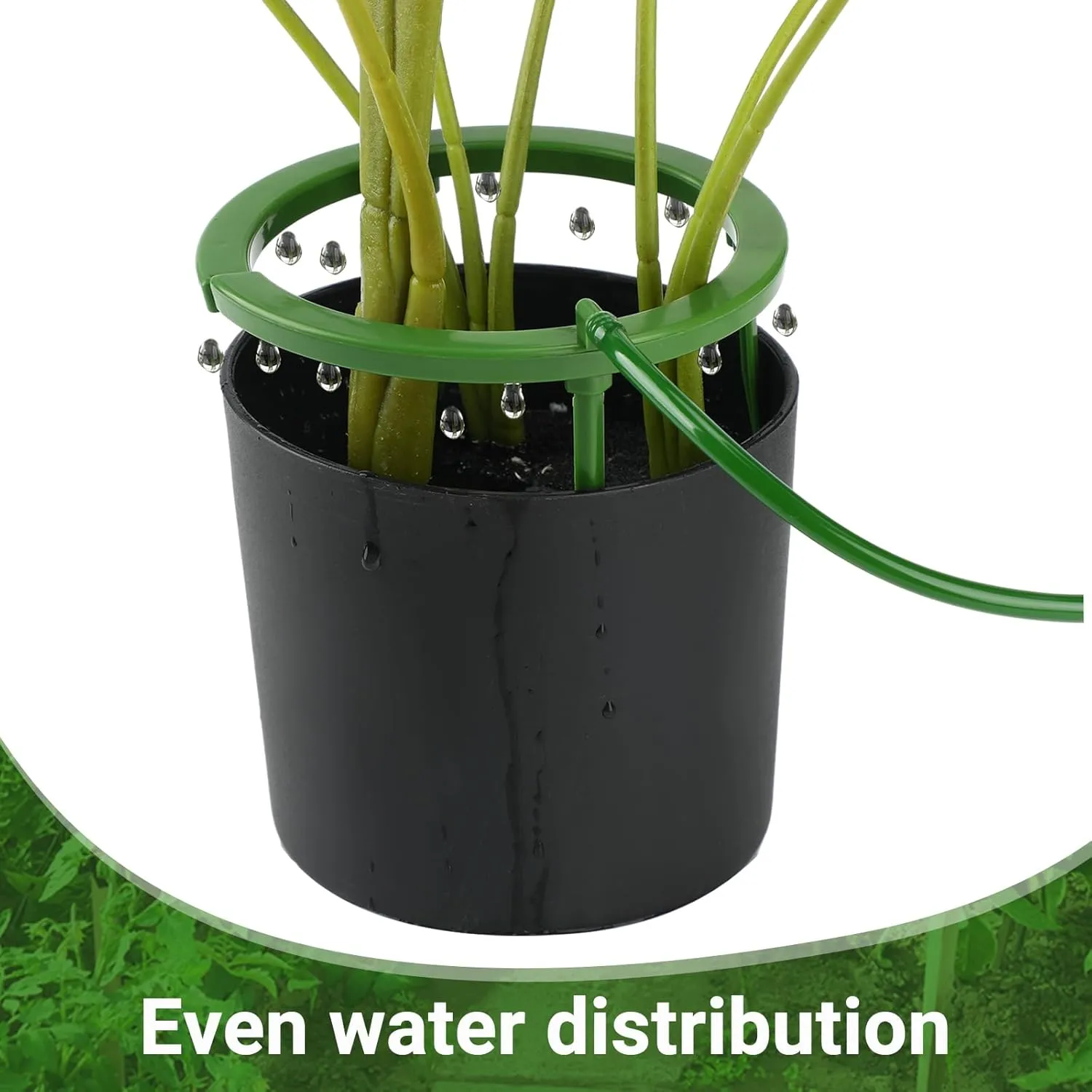 4 Set Hydro Halo Water Ring 5 W 3 Leg Support Drip Emitter Drip Ring with Built in 1/8 in Barbed Inlet Fitting 3 Removable Stakes for Grow Media Irrigation System Rain Watering Plants, Green