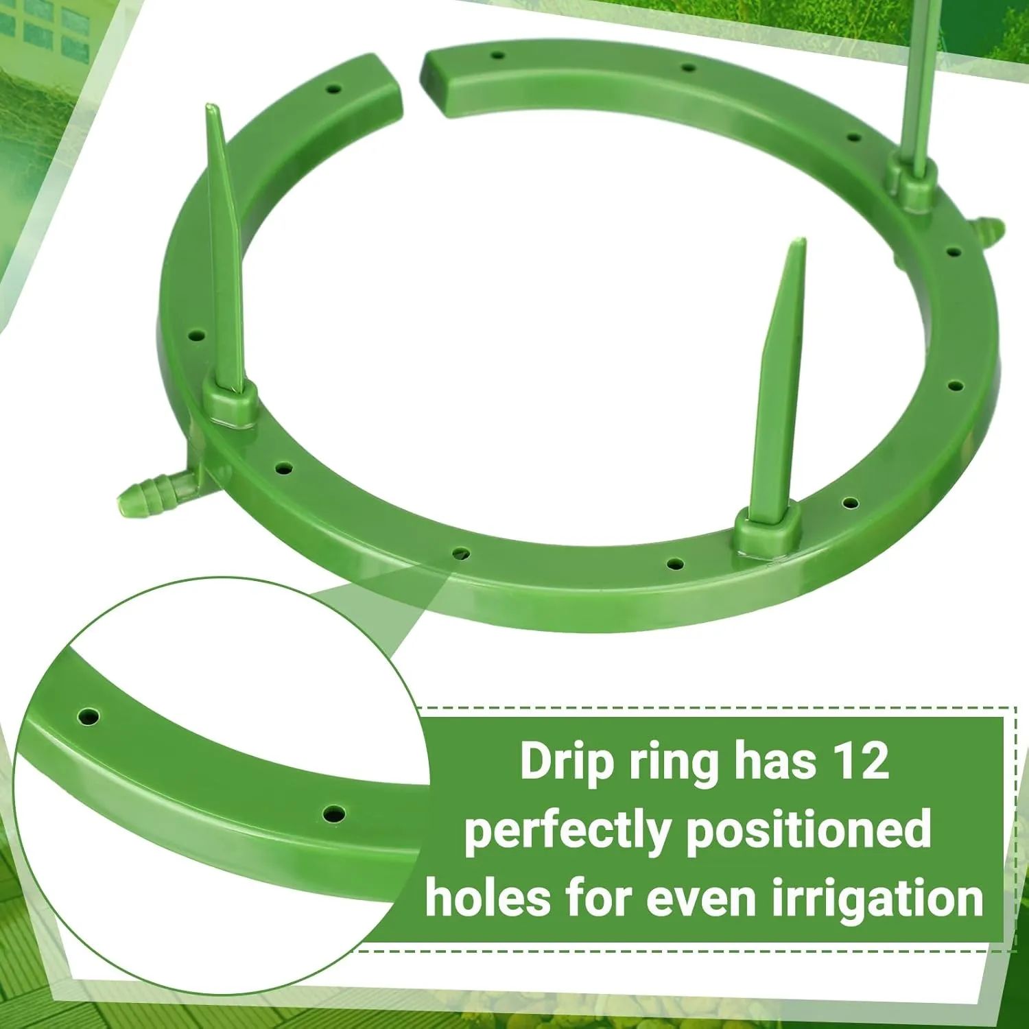4 Set Hydro Halo Water Ring 5 W 3 Leg Support Drip Emitter Drip Ring with Built in 1/8 in Barbed Inlet Fitting 3 Removable Stakes for Grow Media Irrigation System Rain Watering Plants, Green