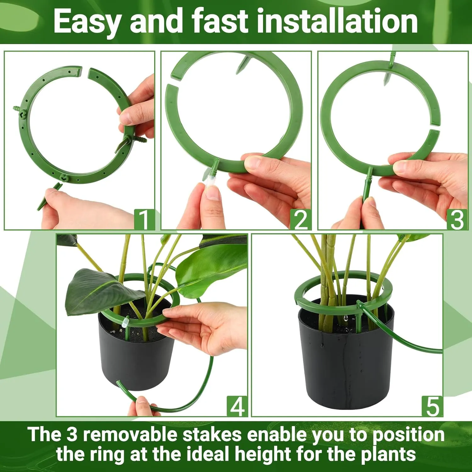 4 Set Hydro Halo Water Ring 5 W 3 Leg Support Drip Emitter Drip Ring with Built in 1/8 in Barbed Inlet Fitting 3 Removable Stakes for Grow Media Irrigation System Rain Watering Plants, Green