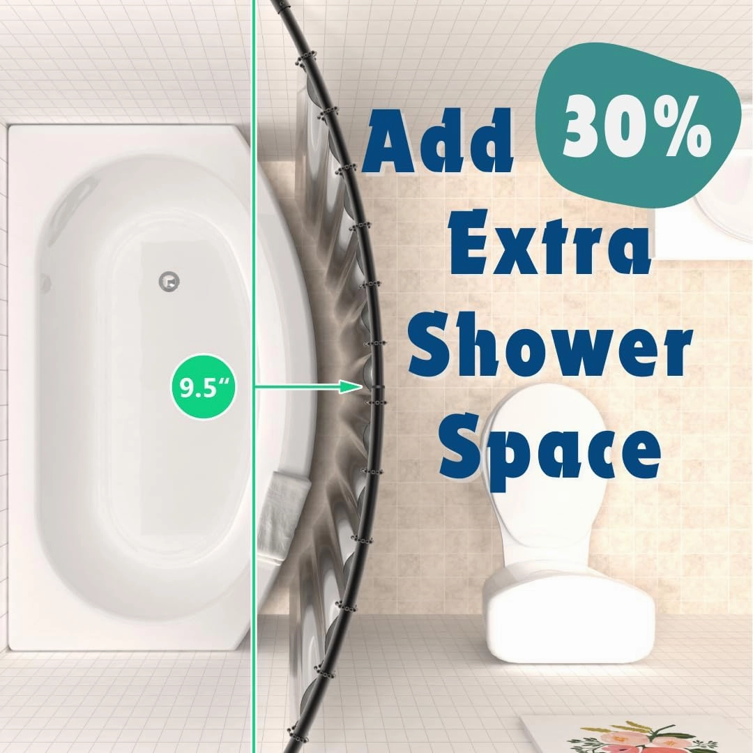 42-72 Inches Adjustable Arched Curved Shower Curtain Rod with 12 Pcs Shower Curtain Rings for Bathroom, Fitting Room, or Kitchen, Wall Drill Needed, Easy Installation, Plated Chrome