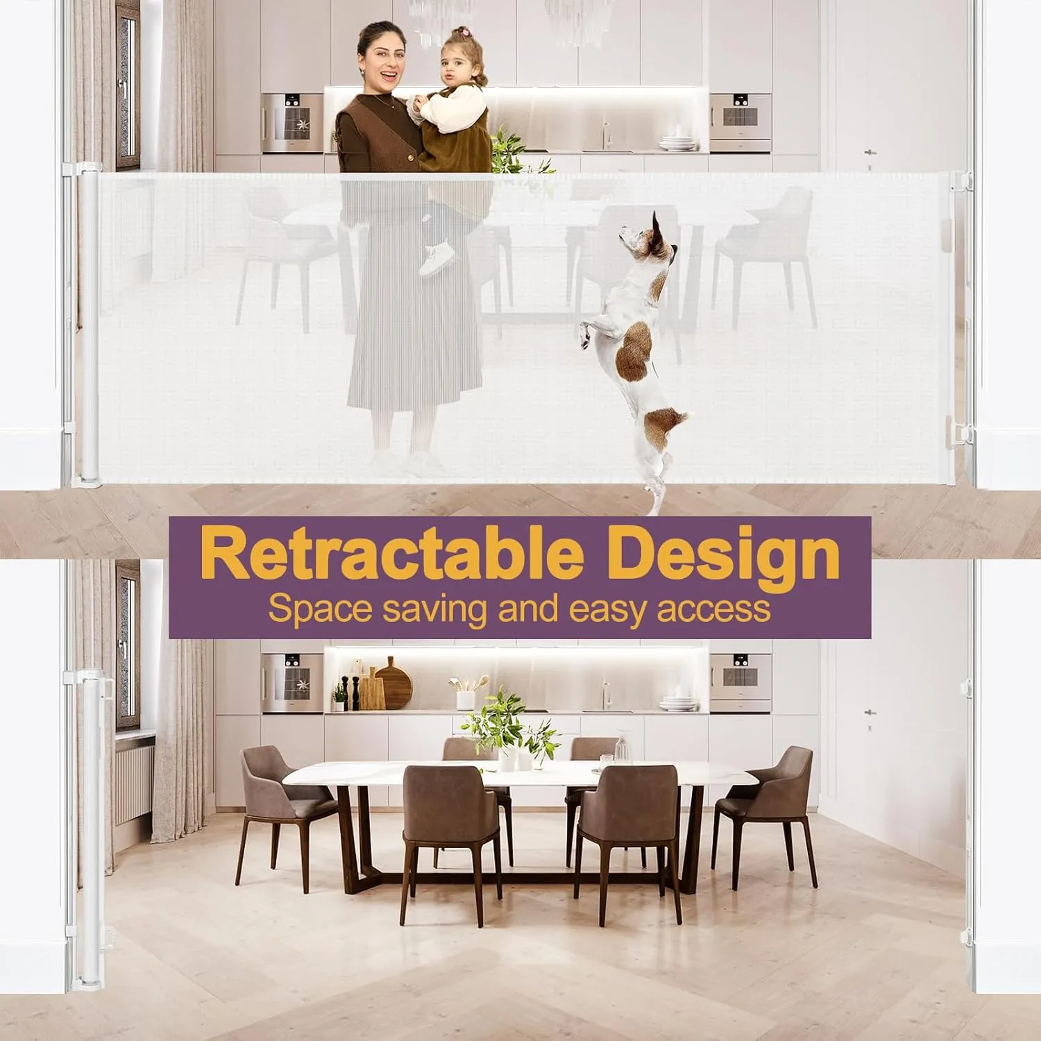 42" Tall X 100" Extra Wide Retractable Baby Gates for Large Openings Extra Tall Dog Gates for Doorway Tall Retractable Pet Gate Tall Mesh Gates for Kids Long Dog Gate for Indoor/Outdoor, White