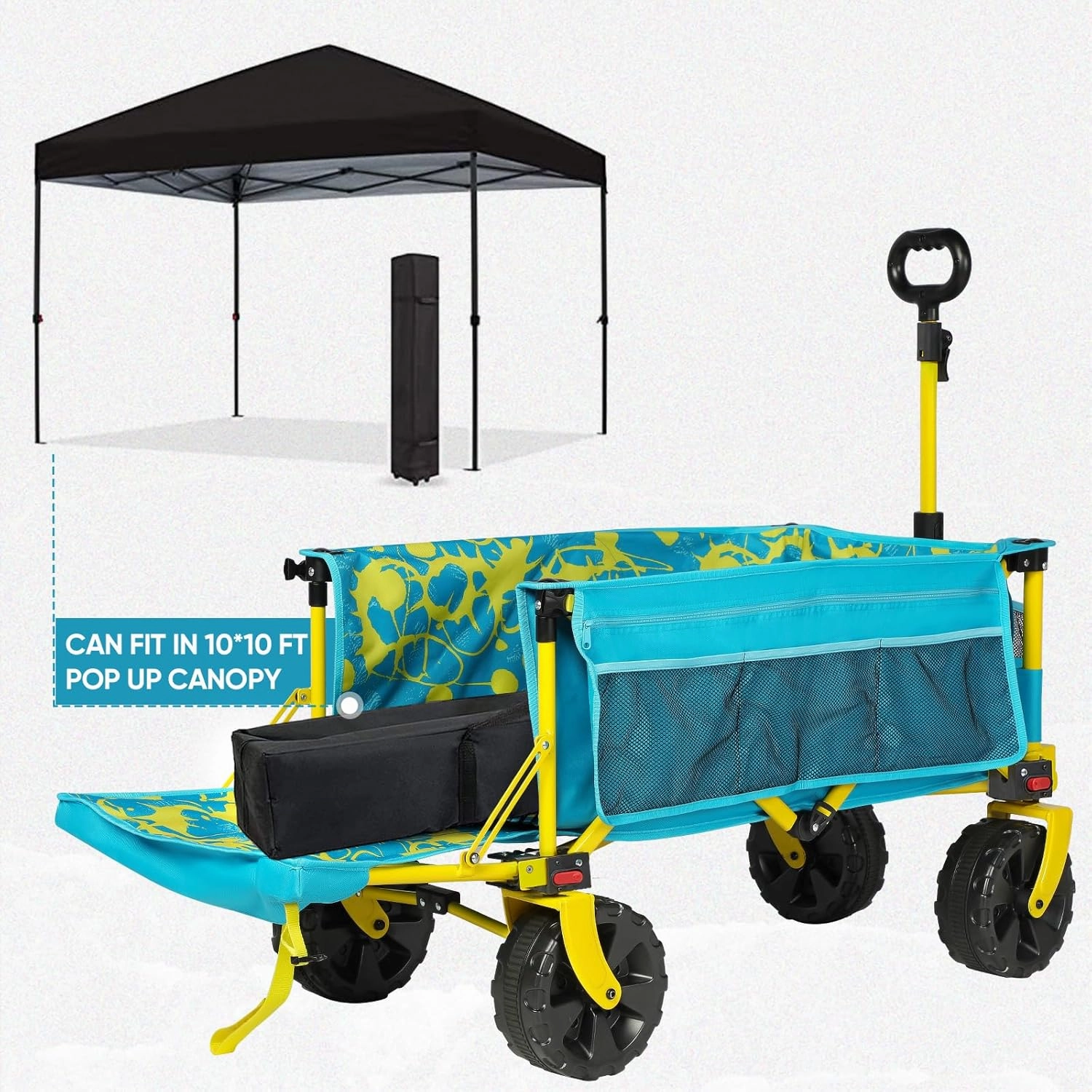 49 Inch Extra Long Beach Wagon with Big Wheels for Sand, Collapsible Utility Beach Cart Heavy Duty Folding Wagon,Ideal for Outdoor Sand Camping Garden Pet