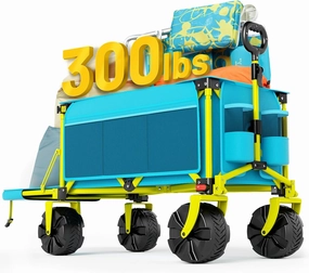 49 Inch Extra Long Beach Wagon with Big Wheels for Sand, Collapsible Utility Beach Cart Heavy Duty Folding Wagon,Ideal for Outdoor Sand Camping Garden Pet