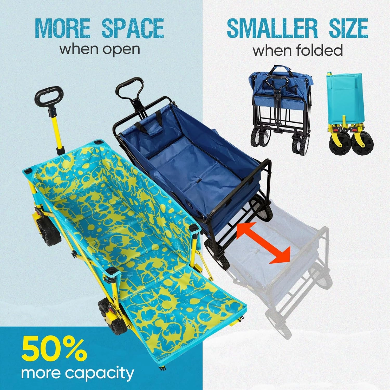 49 Inch Extra Long Beach Wagon with Big Wheels for Sand, Collapsible Utility Beach Cart Heavy Duty Folding Wagon,Ideal for Outdoor Sand Camping Garden Pet