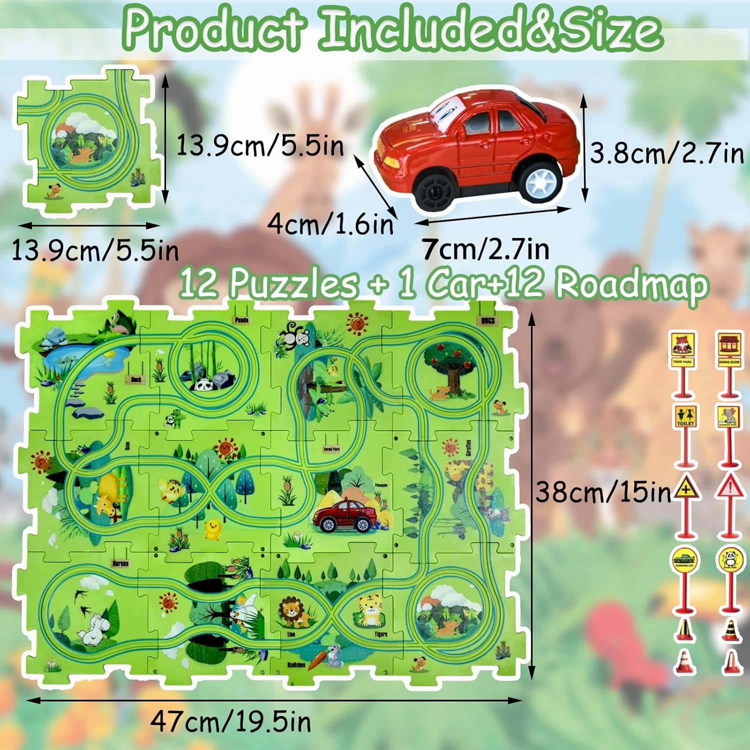 4 Year Old Boy Birthday Gift, Puzzle Racer Kids Car Track Set Puzzle Racer Car Track Set with Roadmap Puzzle Track Car Play Set Toys for 4 Year Old Boys (A-Land, Set1-25pcs)