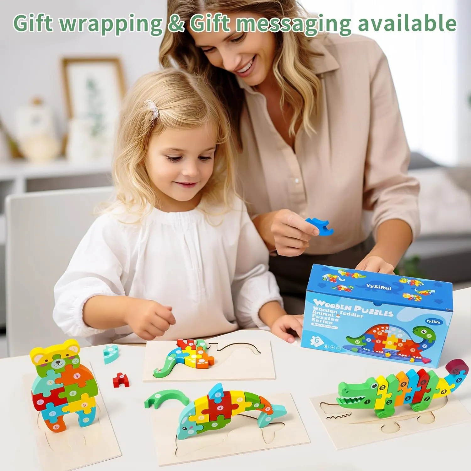 5 Pack Wooden Animal Toddler Puzzles for Kids Ages 3-5, Baby Montessori Toys for Kids Age 2 3 4 5 6 Years, 5 Animal Patterns Learning Jigsaw Toys for Girl Boy Ideal Gift
