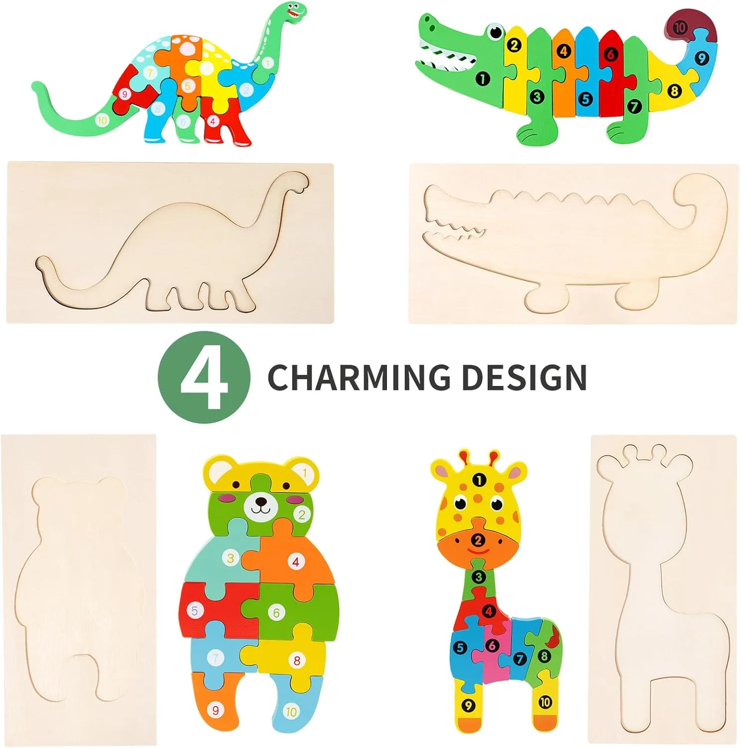 5 Pack Wooden Animal Toddler Puzzles for Kids Ages 3-5, Baby Montessori Toys for Kids Age 2 3 4 5 6 Years, 5 Animal Patterns Learning Jigsaw Toys for Girl Boy Ideal Gift