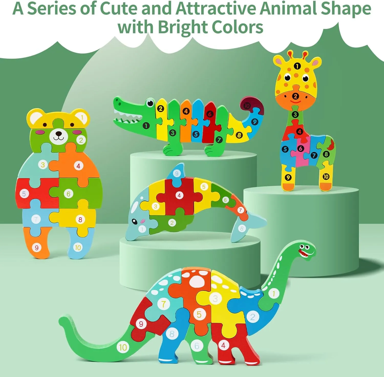 5 Pack Wooden Animal Toddler Puzzles for Kids Ages 3-5, Baby Montessori Toys for Kids Age 2 3 4 5 6 Years, 5 Animal Patterns Learning Jigsaw Toys for Girl Boy Ideal Gift
