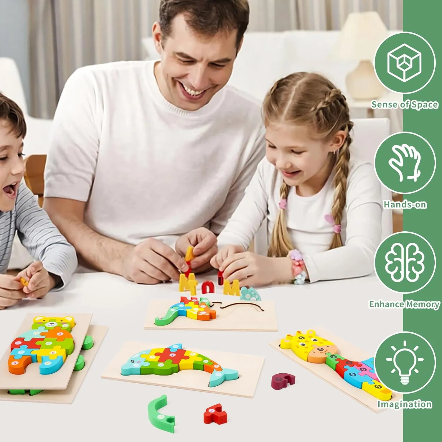 5 Pack Wooden Animal Toddler Puzzles for Kids Ages 3-5, Baby Montessori Toys for Kids Age 2 3 4 5 6 Years, 5 Animal Patterns Learning Jigsaw Toys for Girl Boy Ideal Gift