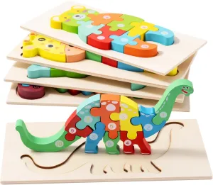 5 Pack Wooden Animal Toddler Puzzles for Kids Ages 3-5, Baby Montessori Toys for Kids Age 2 3 4 5 6 Years, 5 Animal Patterns Learning Jigsaw Toys for Girl Boy Ideal Gift