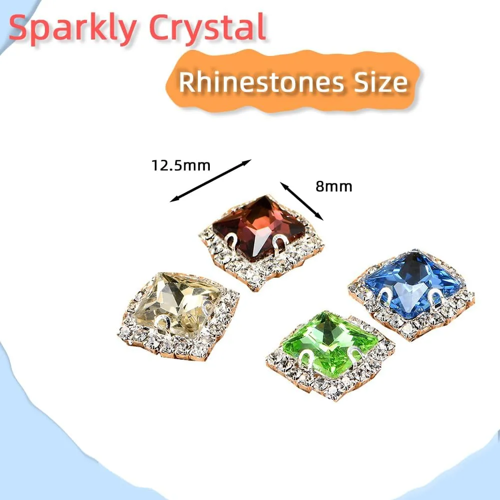 50 Pcs Crystal Glass Sew on Rhinestones for Crafting, 8x8 mm Gems for Sewing,Shiny Square Rhinestones with Silver Claw for Jewels Making Clothing Shoes Wedding DIY,Light Red