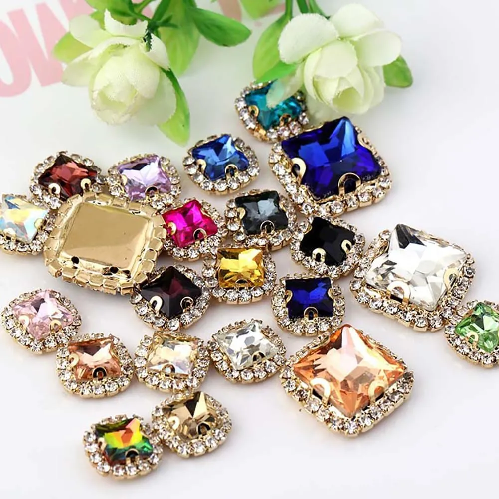 50 Pcs Crystal Glass Sew on Rhinestones for Crafting, 8x8 mm Gems for Sewing,Shiny Square Rhinestones with Silver Claw for Jewels Making Clothing Shoes Wedding DIY,Light Red