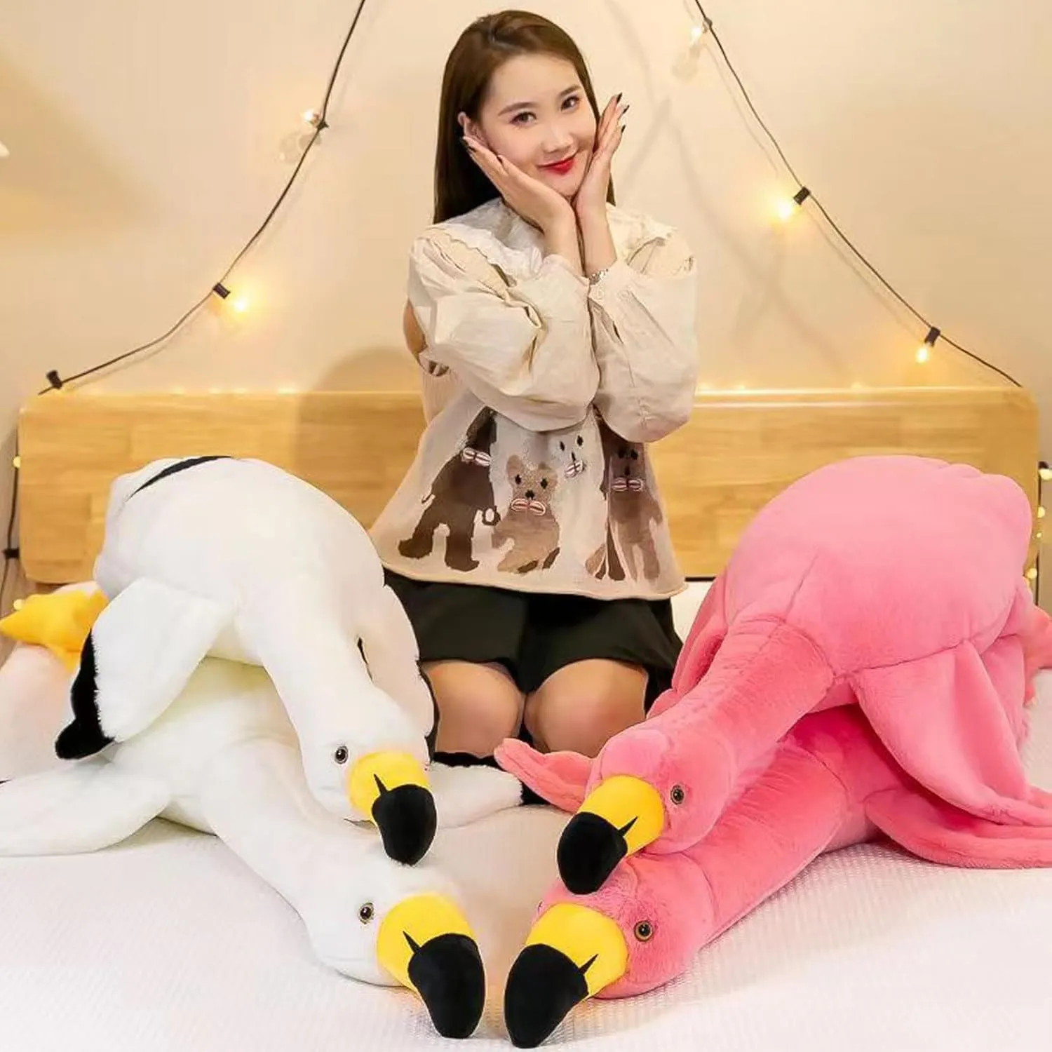 51" Flamingo Stuffed Animal Plush Pillow Giant Stuffed Animal Plush Doll White Flamingo Plush Toys for Kids Birthday Christmas Decoration Gifts（White）