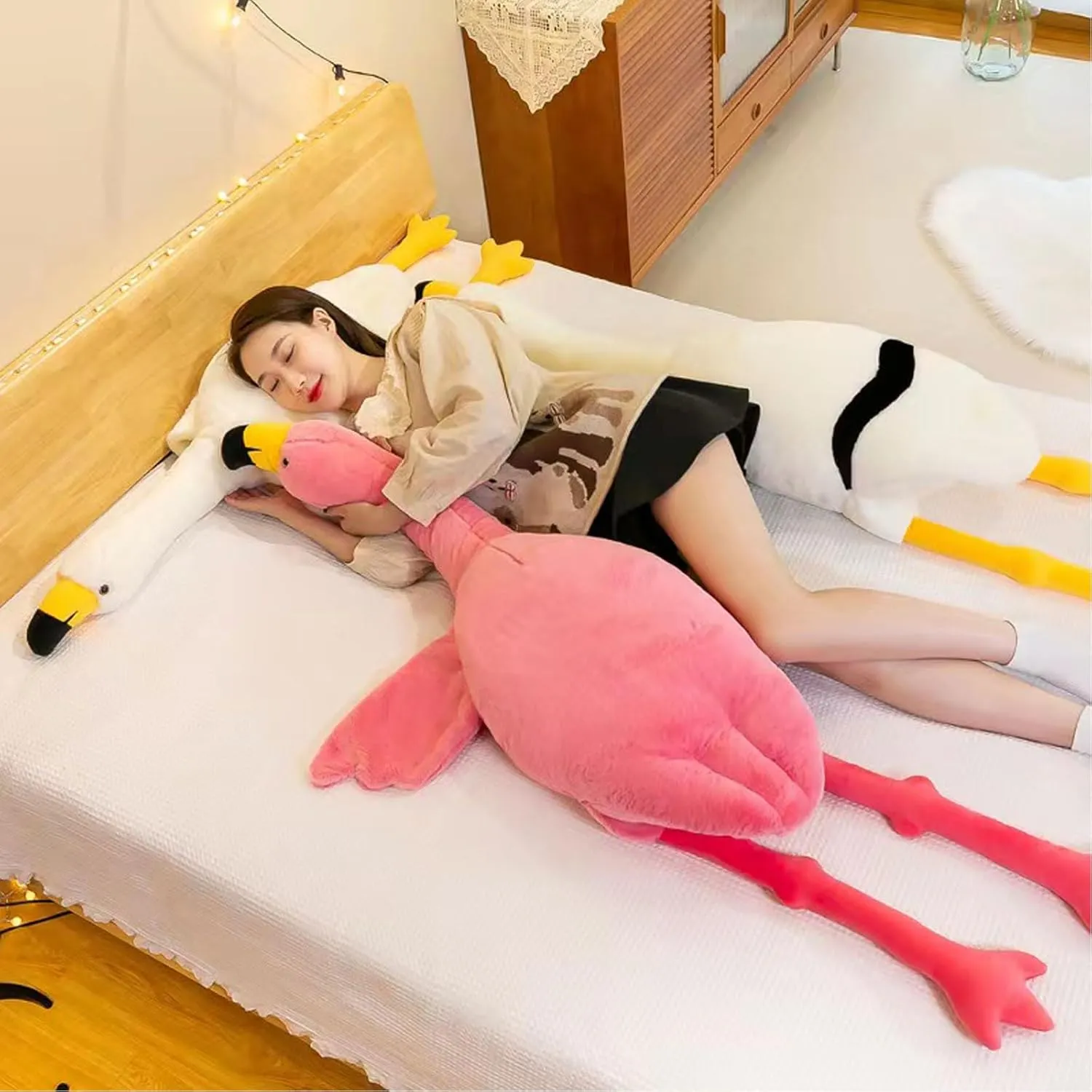 51" Flamingo Stuffed Animal Plush Pillow Giant Stuffed Animal Plush Doll White Flamingo Plush Toys for Kids Birthday Christmas Decoration Gifts（White）