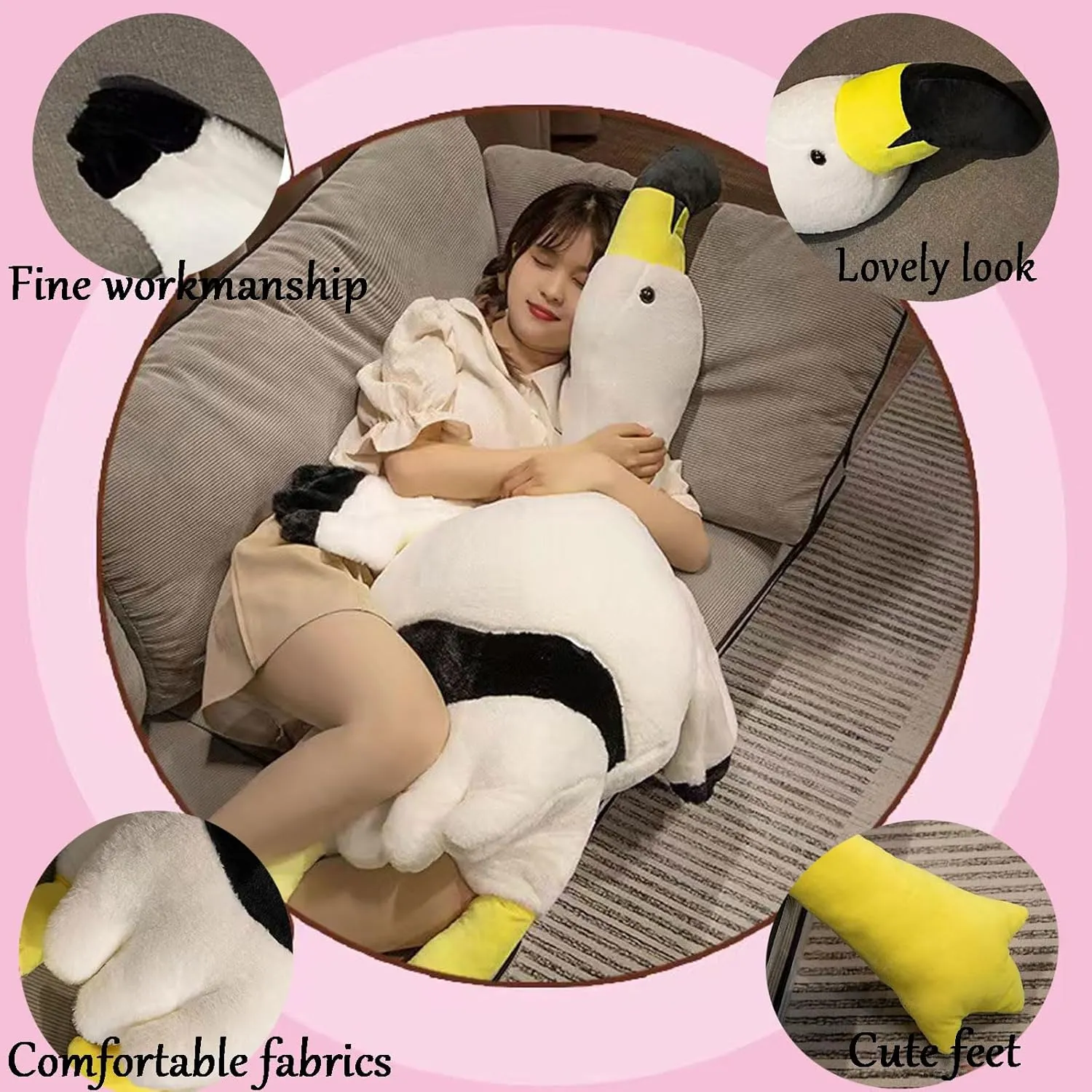 51" Flamingo Stuffed Animal Plush Pillow Giant Stuffed Animal Plush Doll White Flamingo Plush Toys for Kids Birthday Christmas Decoration Gifts（White）