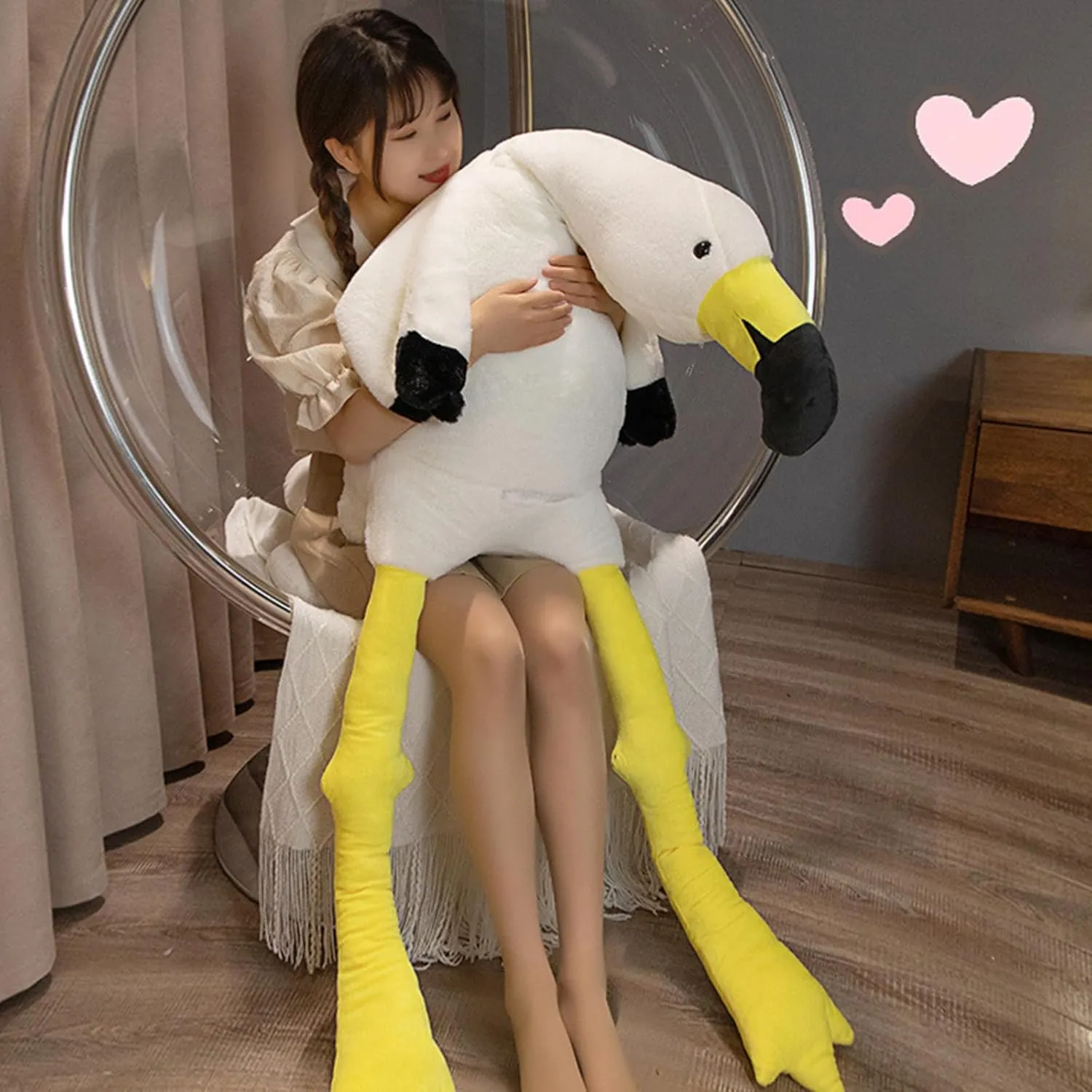 51" Flamingo Stuffed Animal Plush Pillow Giant Stuffed Animal Plush Doll White Flamingo Plush Toys for Kids Birthday Christmas Decoration Gifts（White）