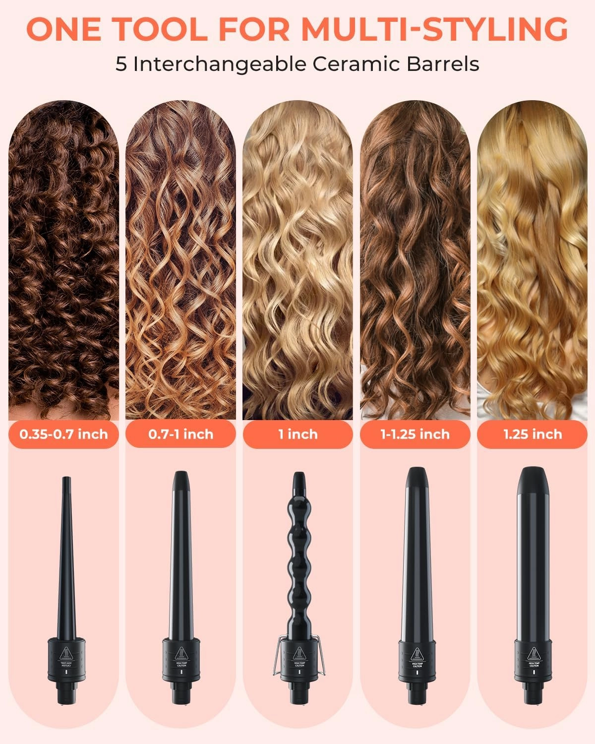 5 in 1 Curling Wand Set: Ohuhu Curling Iron Wand 5Pcs 0.35 to 1.25 Inch Interchangeable Ceramic Barrel Heat Protective Glove 2 Clips Dual Voltage Hair Curler for Girls Women Mother Gift Black