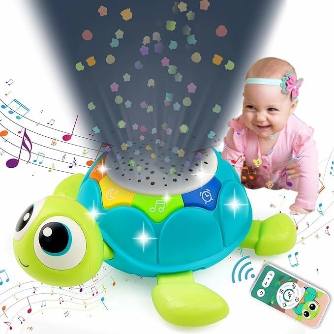 5-in-1 Musical Projector Crawling Turtle Toy for Babies 6-12 Months, Tummy Time Toy