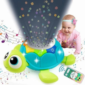 5-in-1 Musical Projector Crawling Turtle Toy for Babies 6-12 Months, Tummy Time Toy