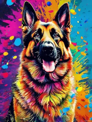 5D DIY Diamond Painting Dog Full Drill Kits for Adults Beginner Colorful Animals Diamond Art, Happy German Shepherd Round Diamond Painting Kits Perfect for Home Wall Decor Gifts 12x16 inch