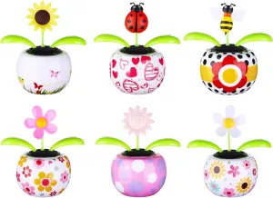6 Solar Dancing Bee Toy Solar Powered Dancing Sun Flower in Colorful Pots Swinging Ladybug Shape Flip Flap Animated Bobblehead Dancer Window Sunflower Sun Catcher Car Dashboard Decor