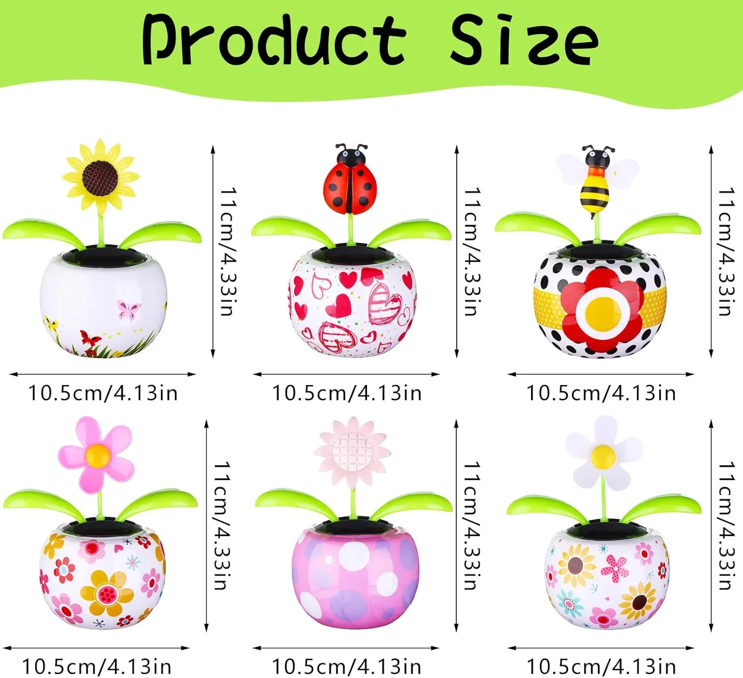 6 Solar Dancing Bee Toy Solar Powered Dancing Sun Flower in Colorful Pots Swinging Ladybug Shape Flip Flap Animated Bobblehead Dancer Window Sunflower Sun Catcher Car Dashboard Decor
