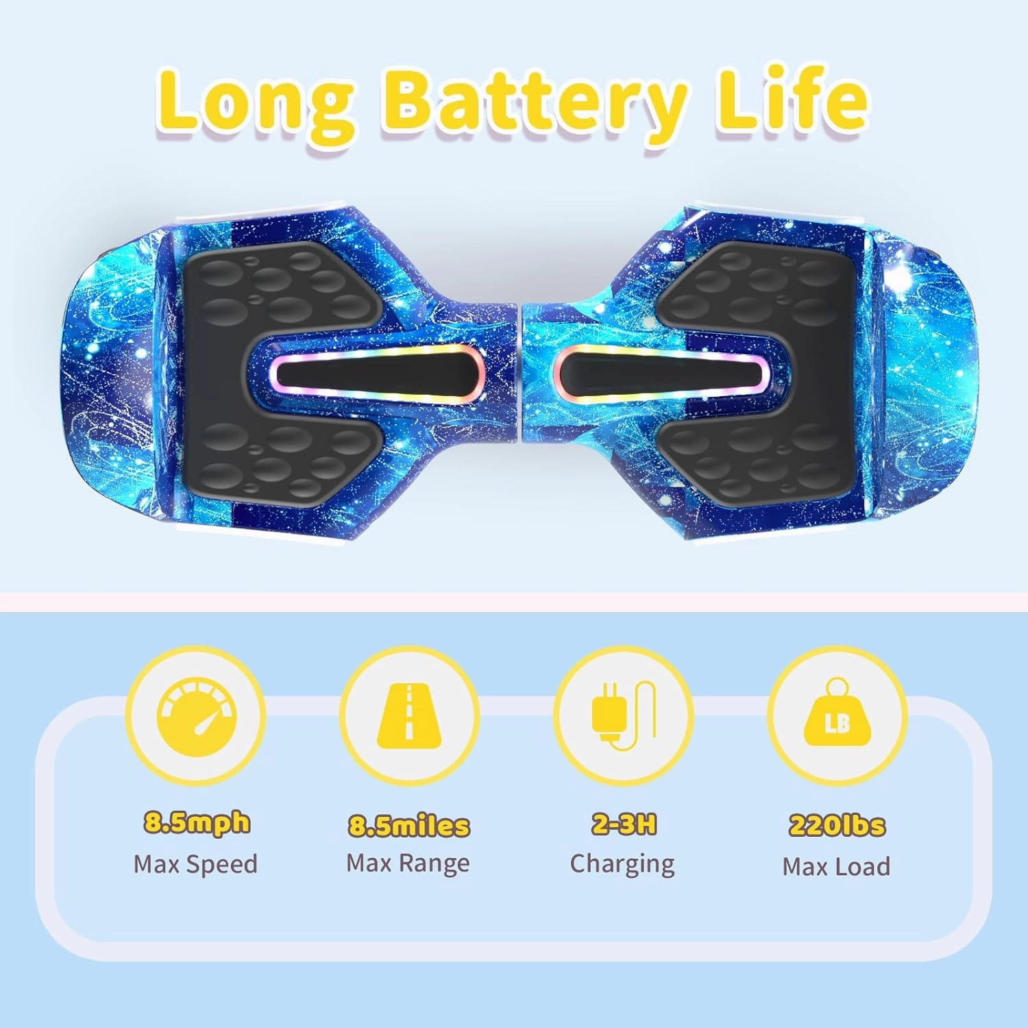 6.5" Scooter, Bluetooth Music Speaker and LED Light, Top 8.5mph & 8.5 Miles Range Power by Dual 250W Motor, Gifts for Kids Adults Boys, for All Ages