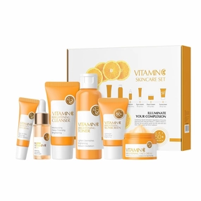 6Pcs Vitamin C Skincare Gift Set for Teenage Girls - Travel Skin Care Kit with Cleanser, Toner, Serum, Eye Cream, Face Cream, Sunscreen, Hydrating Facial Kit for Women Teen Girls Mom Daughter Birthday