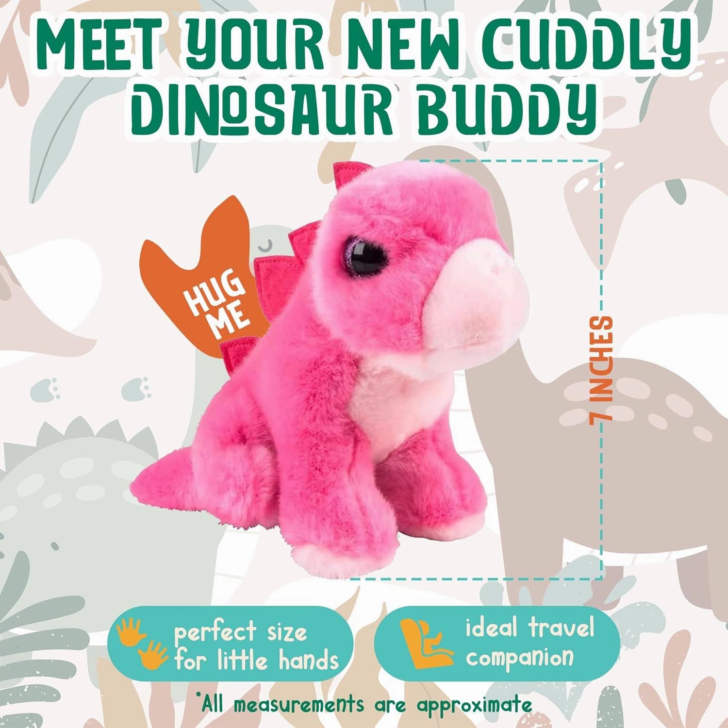 7” Pink Stegosaurus Dinosaur Stuffed Animal Plush Toys, Cute, Ultra Cuddly, Huggable Soft Dino Toy, Nursery Decor, Baby Shower Decorations, Birthday Gift for Boys and Girls (7" Pink Stegosaurus)