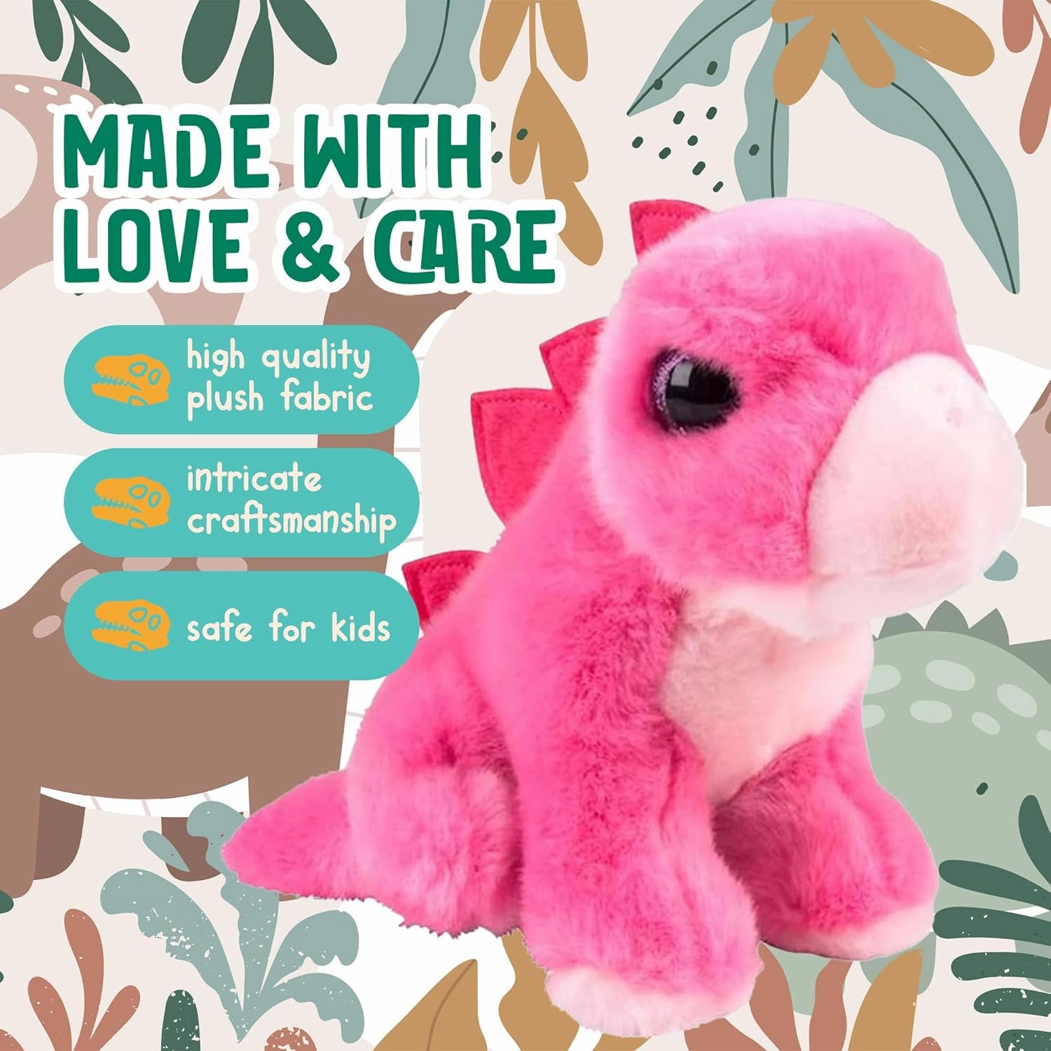7” Pink Stegosaurus Dinosaur Stuffed Animal Plush Toys, Cute, Ultra Cuddly, Huggable Soft Dino Toy, Nursery Decor, Baby Shower Decorations, Birthday Gift for Boys and Girls (7" Pink Stegosaurus)