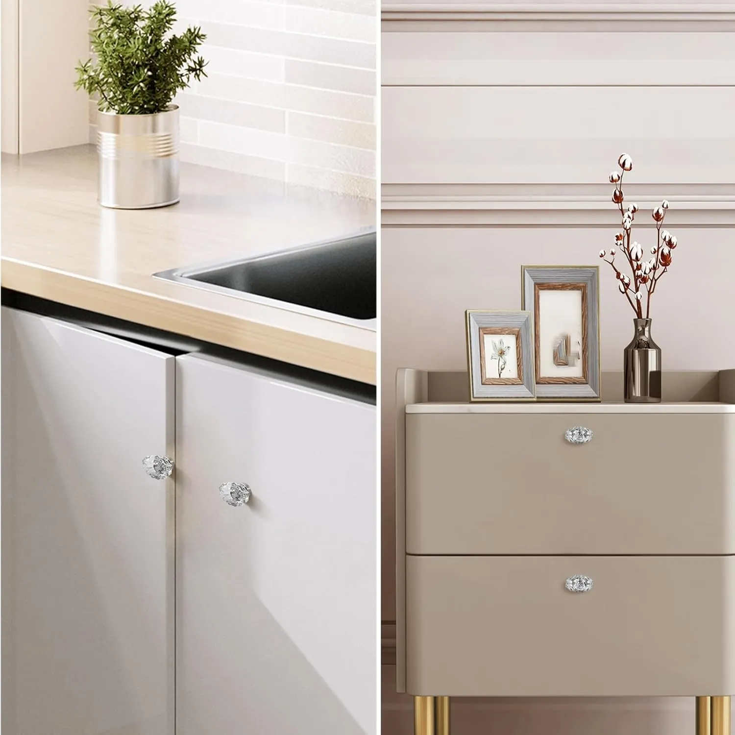 8 Pack Polished Chrome konbs, Glass Cabinet Knobs, Vintage Crystal Knobs and Pulls for Dresser Drawer,Oval