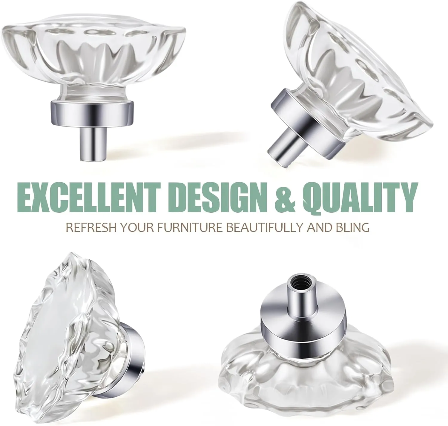 8 Pack Polished Chrome konbs, Glass Cabinet Knobs, Vintage Crystal Knobs and Pulls for Dresser Drawer,Oval
