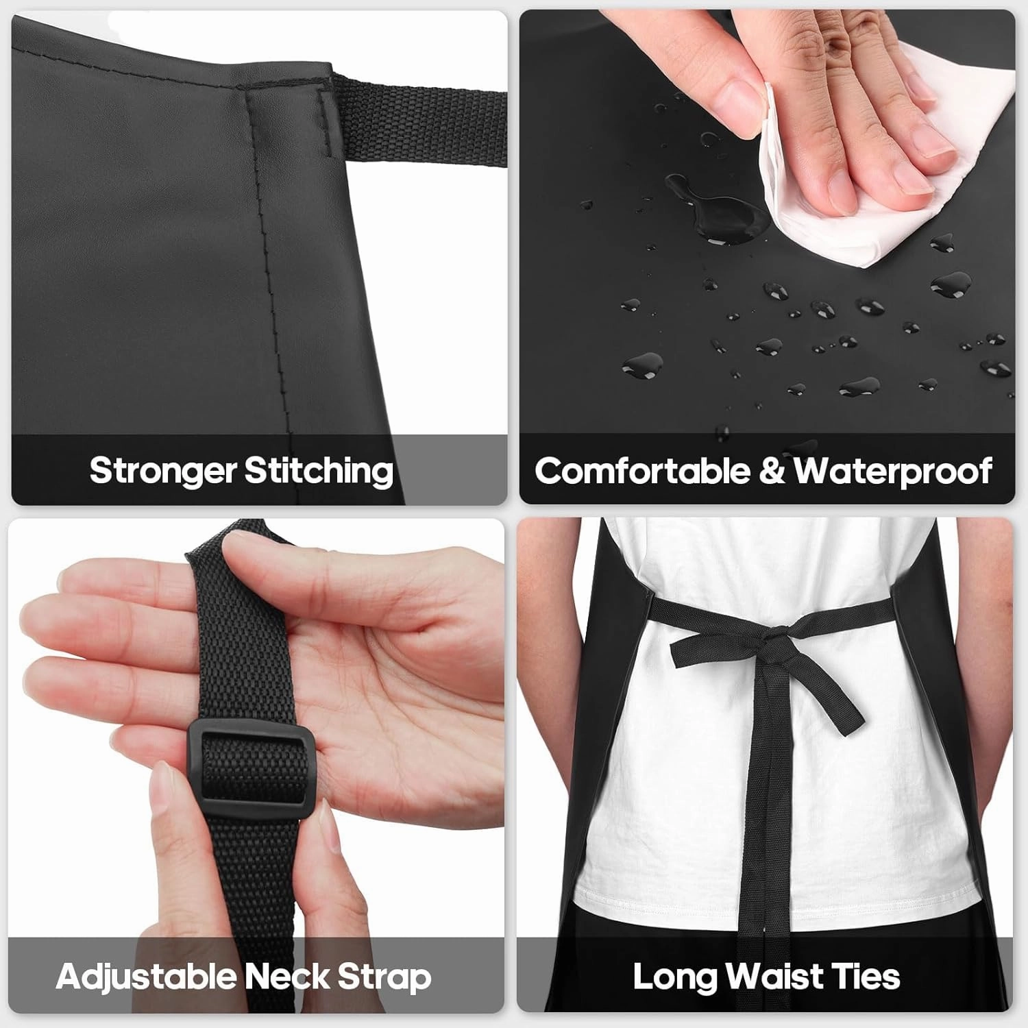 8 Pack Waterproof Rubber Vinyl Apron 40 Inch Chef Aprons for Men Heavy Duty Chemical Work Apron Extra Long Grilling Aprons with Adjustable Bib Apron for Dishwashing Lab Butcher Cooking Kitchen Black